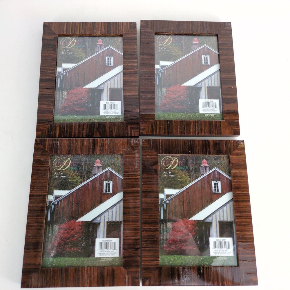 Decor Essentials Picture Frames Set of 4 5x7 Brown Veneer Wood‎ Grain Y2K Rustic